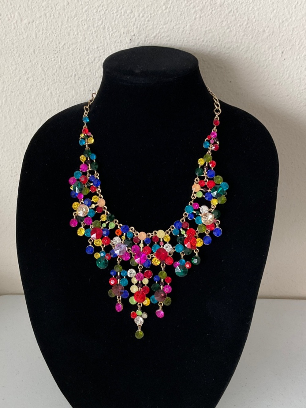 Vintage Natasha Couture Multicolor Crystal Bib Necklace
